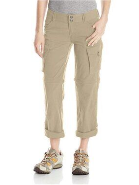 prAna Sage Convertible Pants Womens 2 Khaki Tan Outdoor Active Nylon Hiking